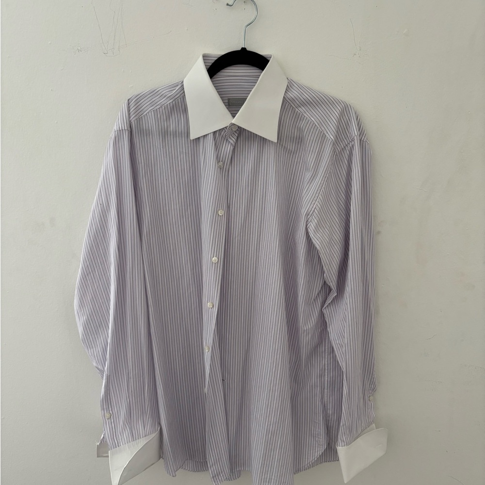 Stefano Ricci White and Gray Striped Dress Shirt